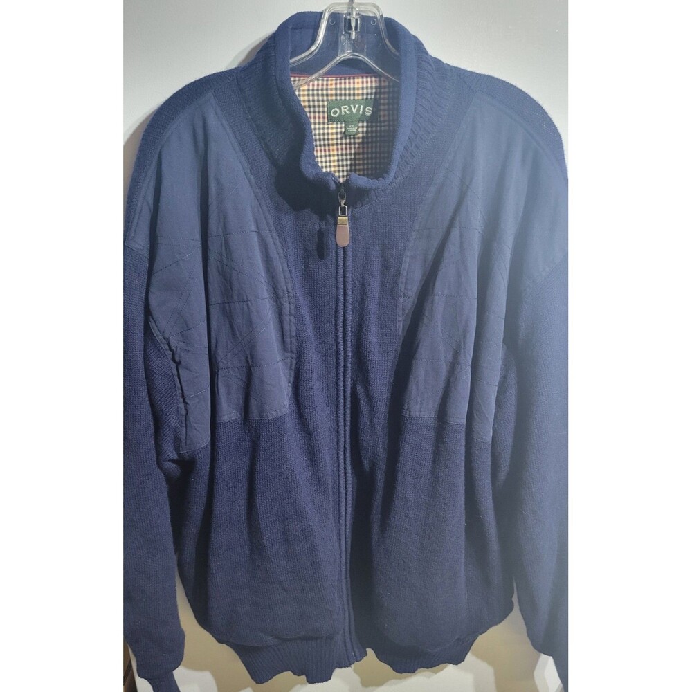 Orvis Men's Jacket Size XXL 100% Wool Lined Bomber Hunting  Navy Blue